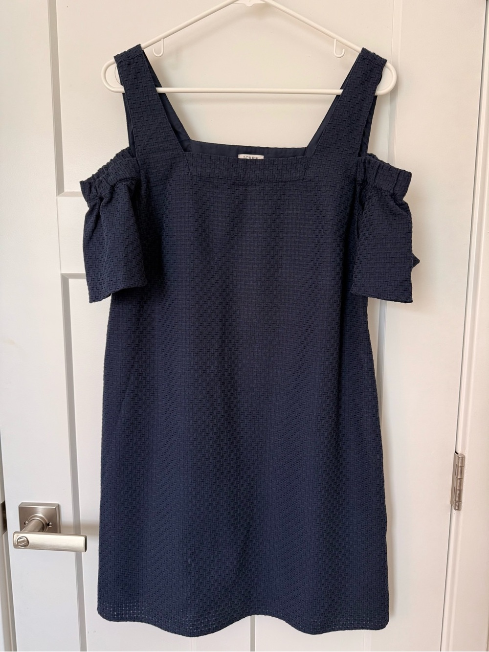J. Crew Navy One-Shoulder Textured Shift Dress